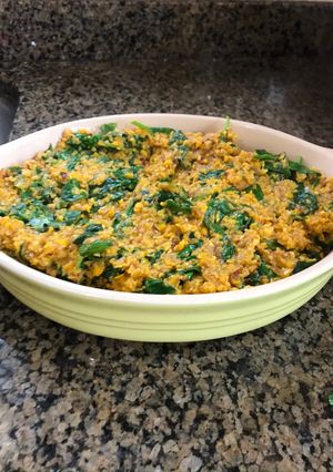 A picture of Creamed Sweet Corn with Spinach and Coconut Milk.