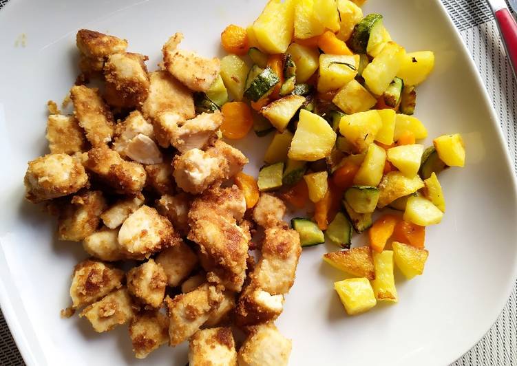 Bocconcini di pollo e verdure al forno