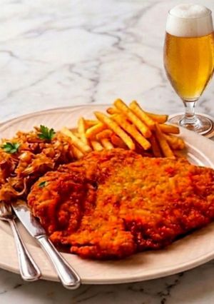 Zdjęcie przepisu Kotlet schabowy z kapustą zasmażaną i ziemniakami albo frytkami.