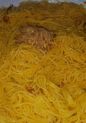 A picture of Palm oil spaghetti.