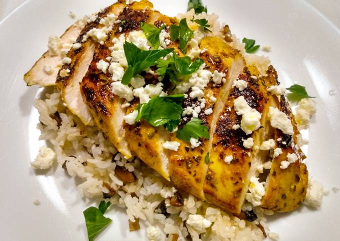 Pan-seared chicken with warm spices and feta