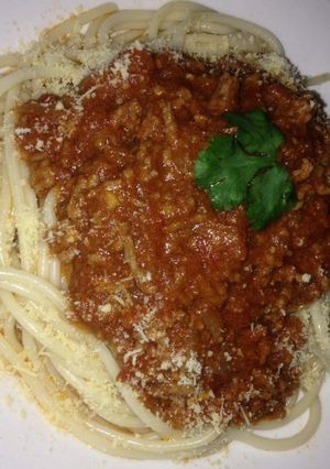 Una foto de Pastas con carne molida y vino blanco