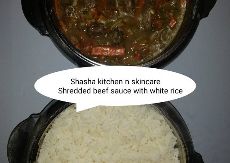 Shredded beef sauce with white rice
