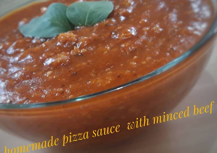 Homemade pizza sauce with minced beef