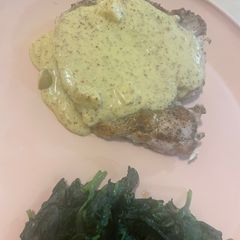 A picture of Pork chop with Mustard sauce.
