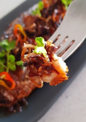 A picture of Pan Fried Fish in Caramelized Ginger and Lemongrass.