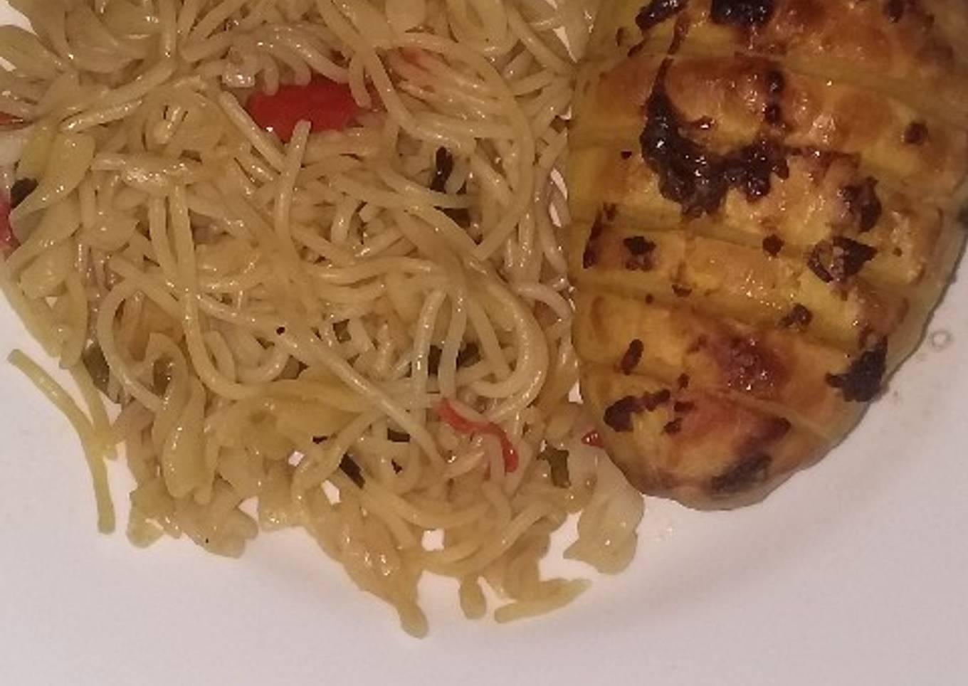 Pasta mashup(spaghetti and fusilli)with baked potatoes