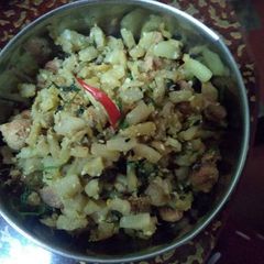 Banana stem fry (Thor ghonto) A picture of Banana stem fry (Thor ghonto).