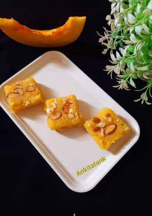 A picture of Pumpkin Burfi - dessert.