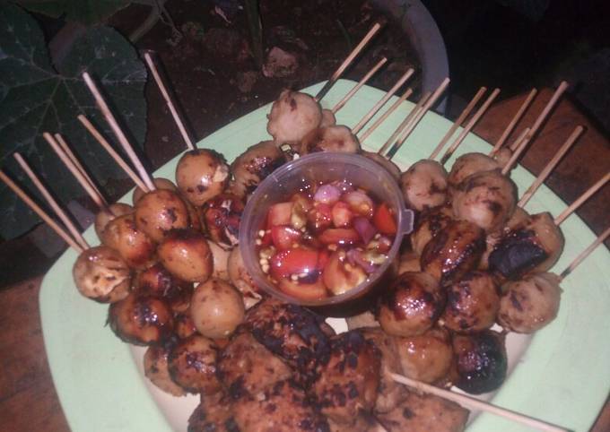 Bagaimana Membuat BBQ Ala bejo, sate pentol sate baceman telur puyuh tempe d bakar, Lezat