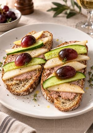 Una foto de Tostas de Foie, Pera y Uva Negra
