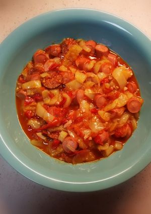 Kolbászos, virslis lecsó 🌶️🍅🥓 recept fotója