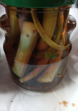 A picture of Pickled Onion Tops.