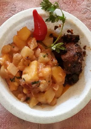 A picture of Chayote - Irish Potatoes served with Mbuzi Ulaya#authormarathon#.