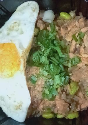 รูปของ ข้าวผัด(ข้าวบุกนุ่ม) แซลมอน,ถั่วแระ, - คีโต