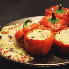 A picture of Mediterranean couscous stuffed peppers.