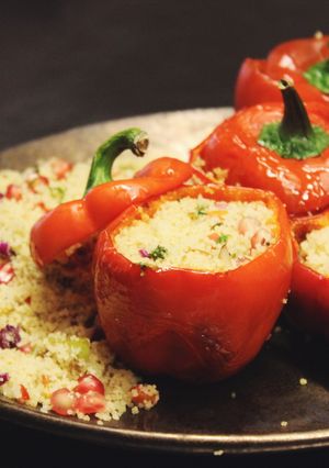 A picture of Mediterranean couscous stuffed peppers.