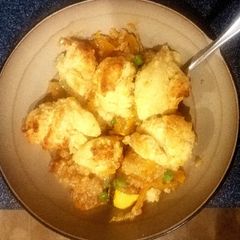 A picture of Delicata Squash and Quinoa with drop biscuits.