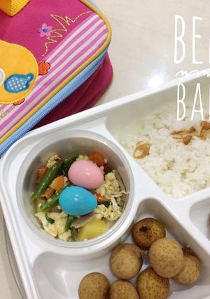 Foto resep Menu Bekal: Daging Kecap, Cap Cay dan Telur Puyuh Rainbow