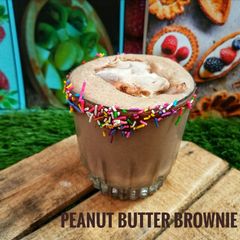 A picture of Peanut butter brownie shake.