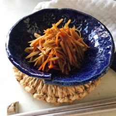 Burdock roots and carrot soy sauce with rice malt saute A picture of Burdock roots and carrot soy sauce with rice malt saute.