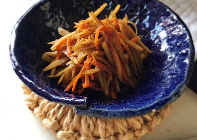 Burdock roots and carrot soy sauce with rice malt saute