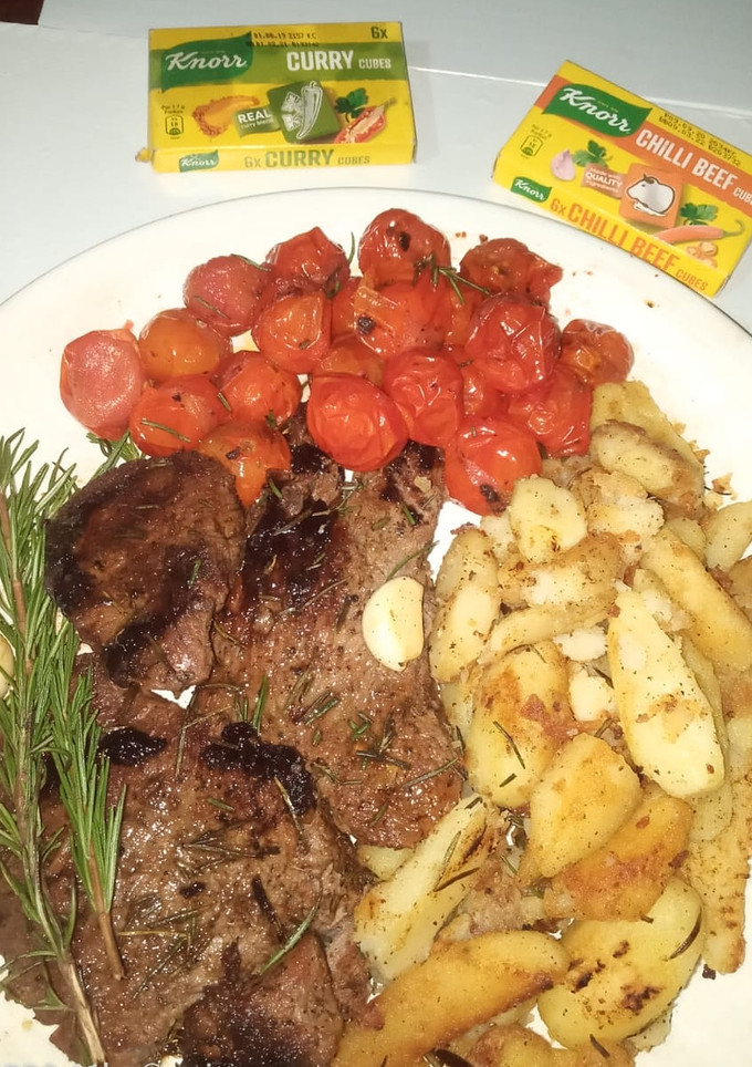 A picture of Steak with wedges#endofyearchallenge.