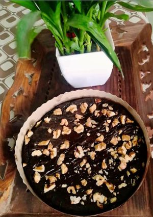 A picture of No egg chocolate fudge cake.