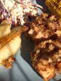 Oven baked chicken, rainbow slaw, sticky wedges, charred corn