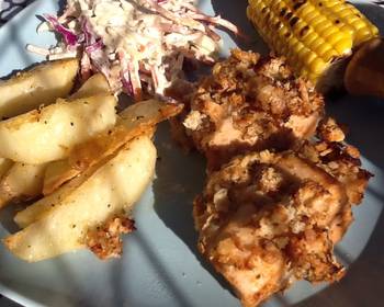 Easy Cooking Recipe Oven baked chicken rainbow slaw sticky wedges charred corn Delicious Nutritious