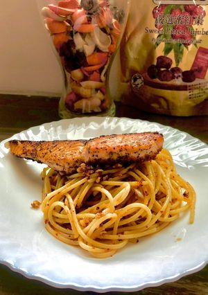 Foto resep Pan Seared Salmon Aglio Olio