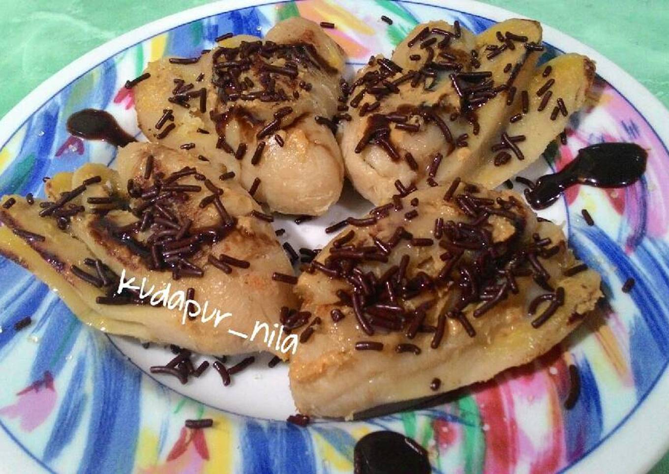pisang rebus panggang coklat