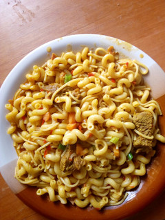 A picture of Macaroni and spaghetti jollof.