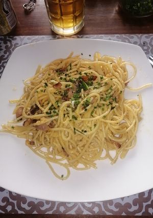 Una foto de Espaguetti a la carbonara