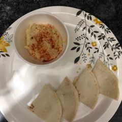 A picture of Hummas and Petta Bread.