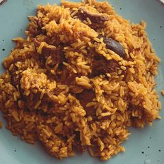 A picture of Goat meat Jollof rice.