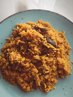 A picture of Goat meat Jollof rice.