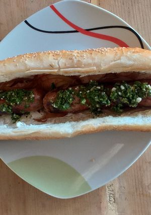 Una foto de Choripan en baguette