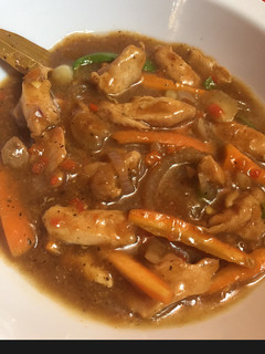 A picture of Shredded chicken sauce.