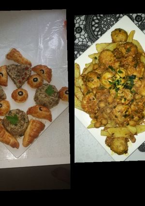 صورة لوصفة بطاطا بكرات الدجاج + أرز و ممملحات👍