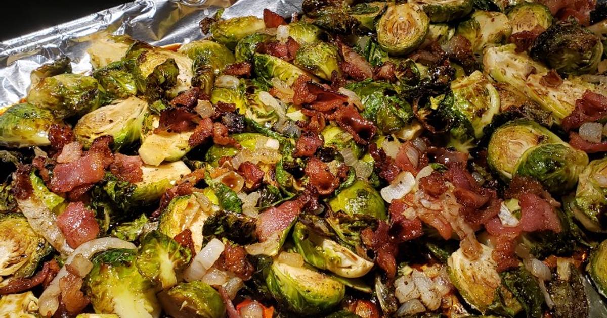 Brussel Sprouts, with Bacon, onions and a Balsamic Vinegar Recipe by