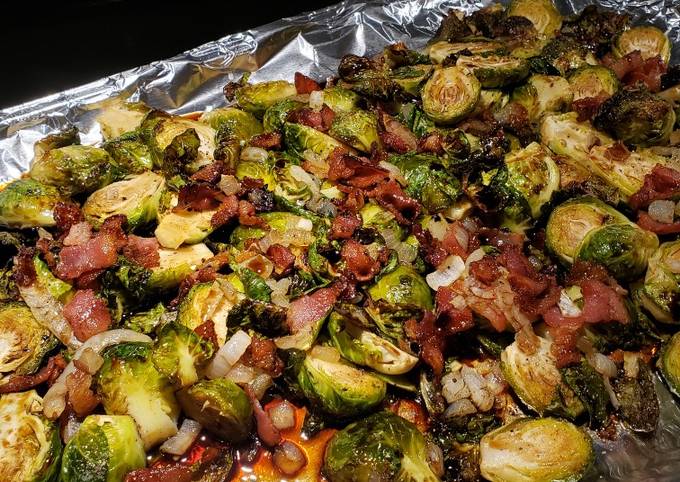 Brussel Sprouts, with Bacon, onions and a Balsamic Vinegar