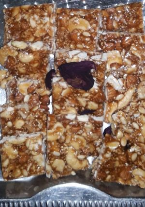 A picture of Dry fruit chikki using jaggery.