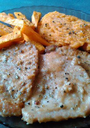 Fokhagymás karaj, édesburgonyával recept fotója