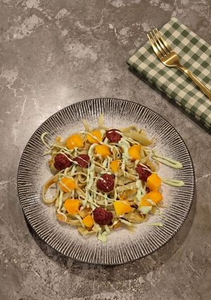 Foto resep Mango Matcha Crepe Spaghetti