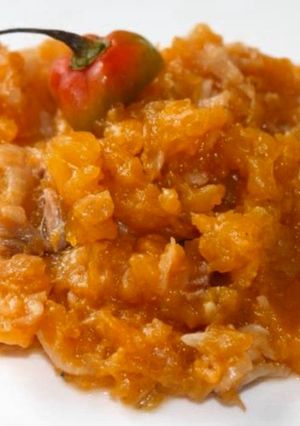 A picture of Pumpkin and salt fish stew (veggie).