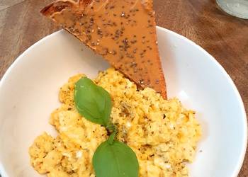 Fresh, Cooking Recipe Scrambled eggs with basil and butter Delicious Steady
