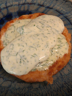 A picture of Pan-Fried Salmon with Creamy Dill Sauce.