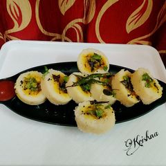 Semolina stuffed glass Dhokla A picture of Semolina stuffed glass Dhokla.