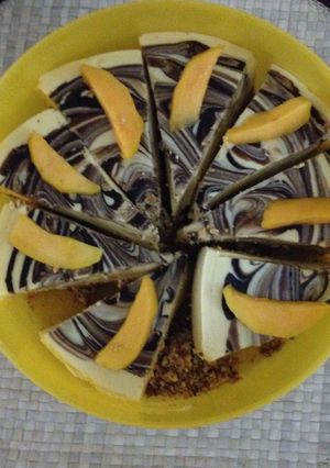 A picture of Mango Marble Cheese cake.
